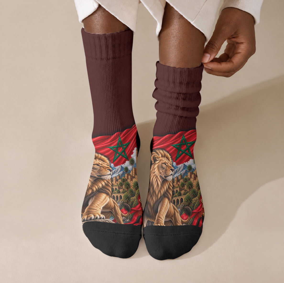 Morocco Independence Day Lion Crew Socks Atlas Mountain Kasbah Heritage