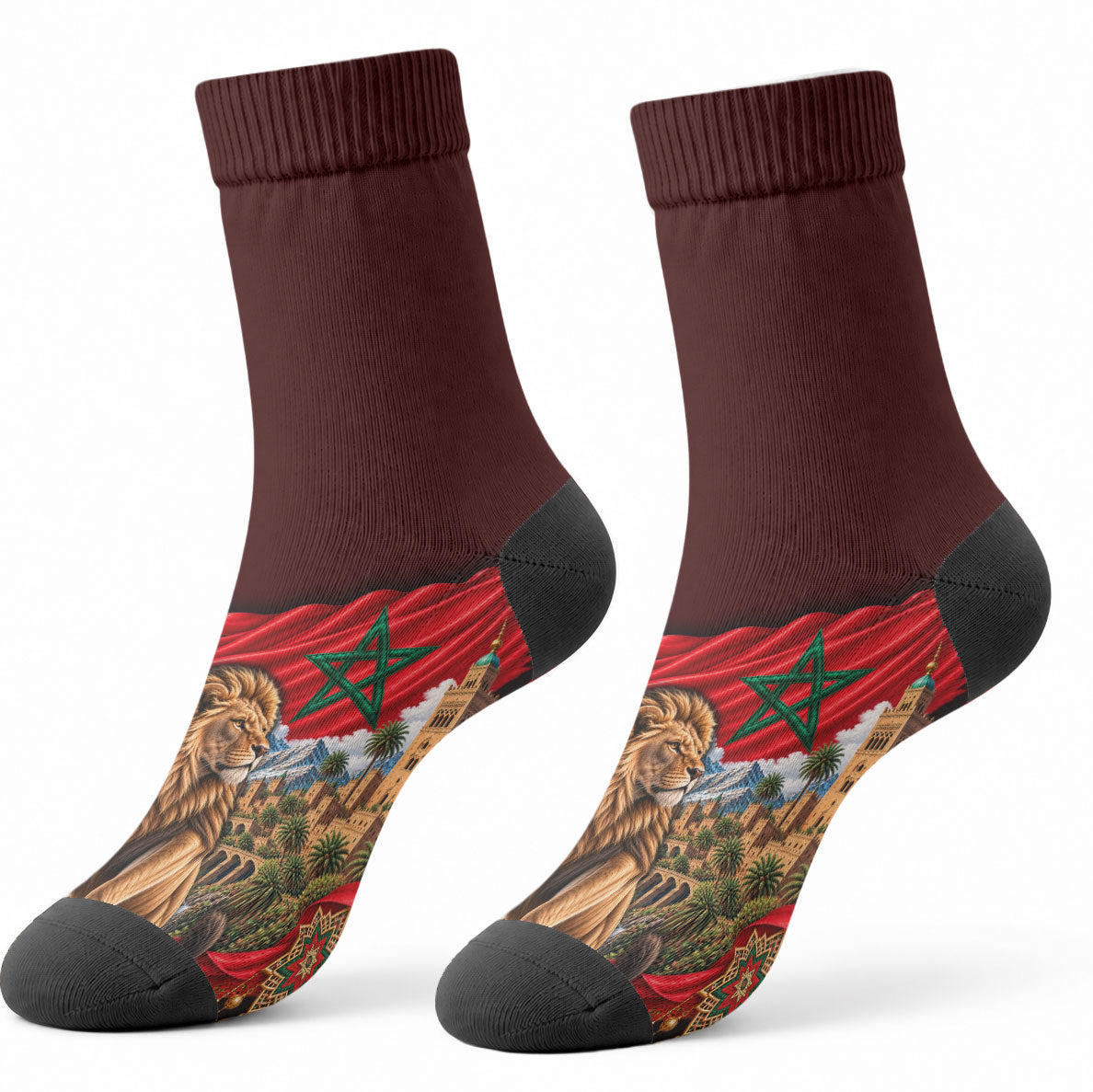 Morocco Independence Day Lion Crew Socks Atlas Mountain Kasbah Heritage