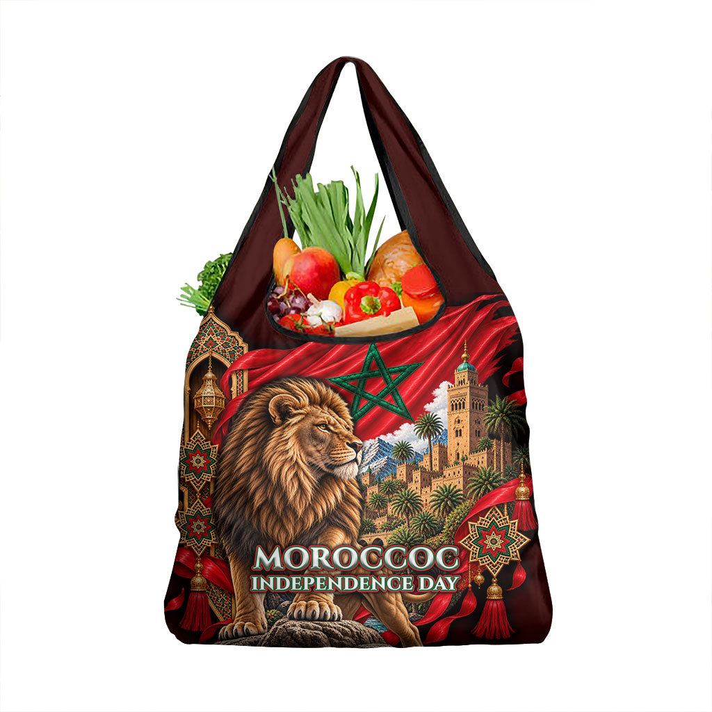 Morocco Independence Day Lion Grocery Bag Atlas Mountain Kasbah Heritage