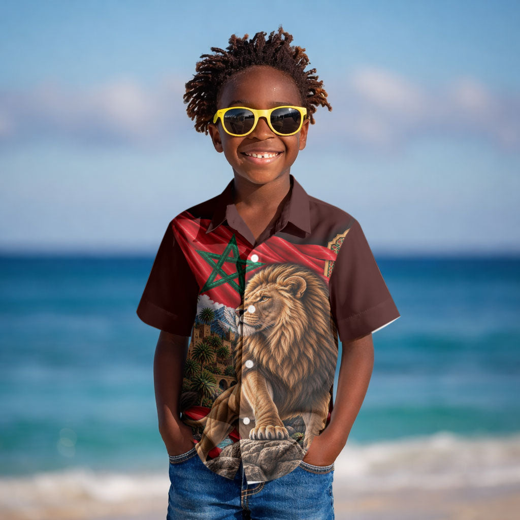 Morocco Independence Day Lion Kid Hawaiian Shirt Atlas Mountain Kasbah Heritage
