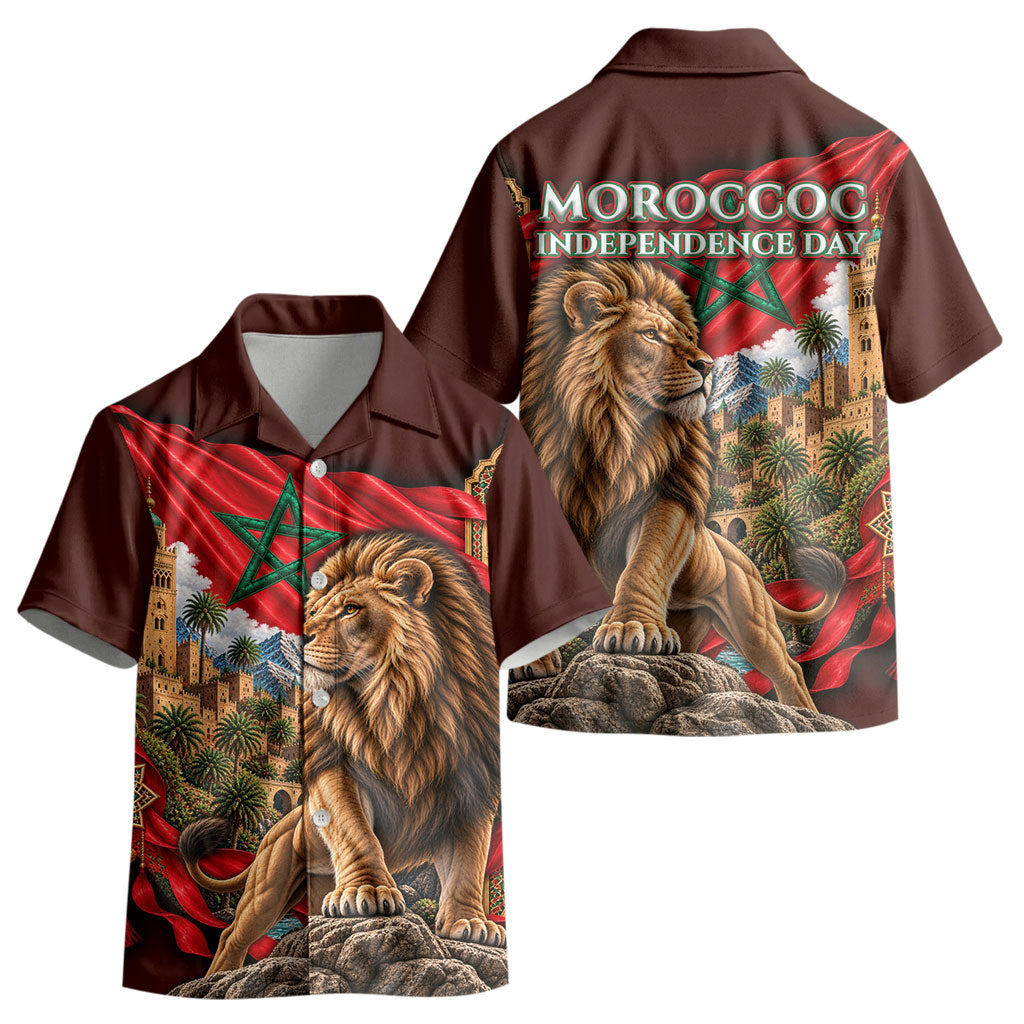 Morocco Independence Day Lion Kid Hawaiian Shirt Atlas Mountain Kasbah Heritage