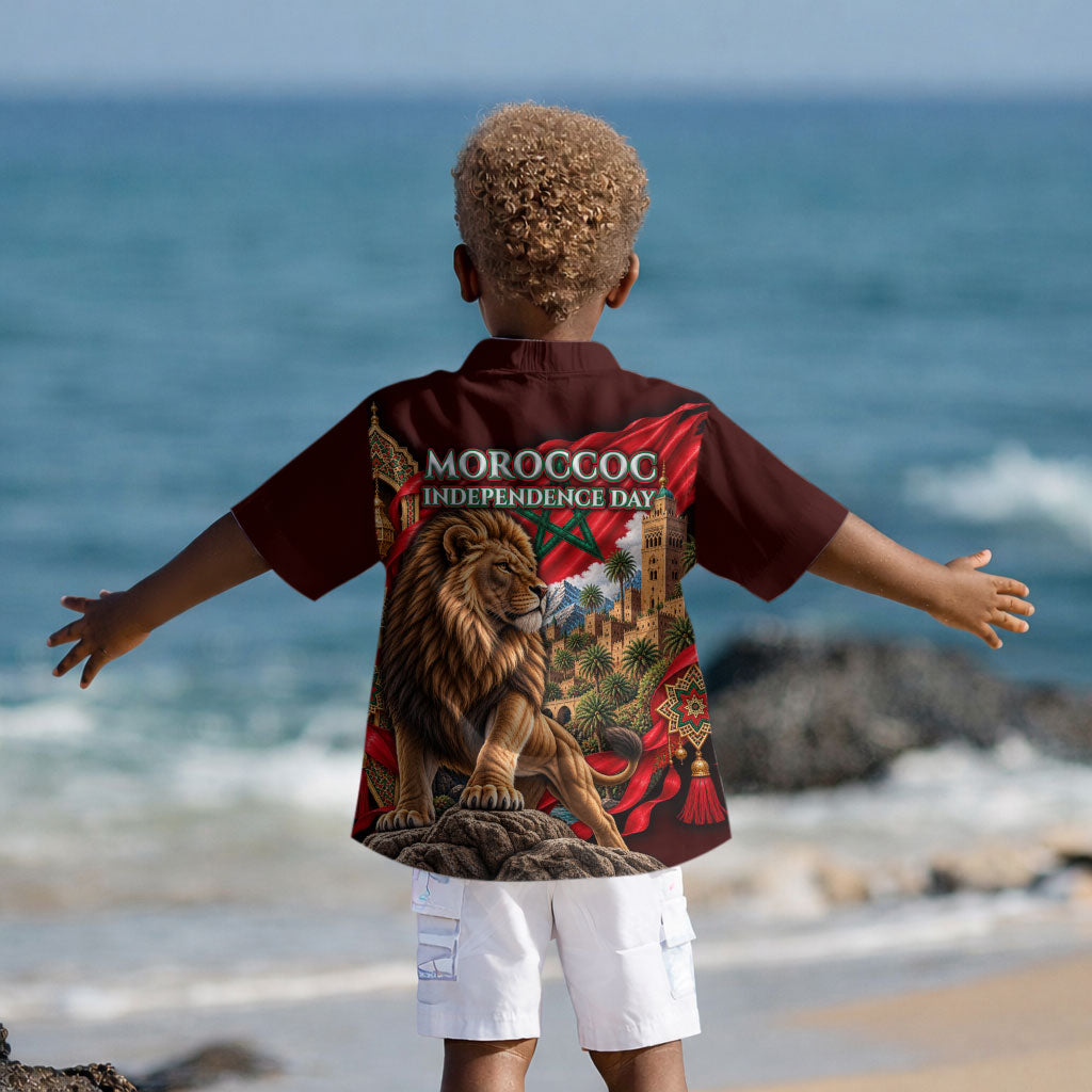 Morocco Independence Day Lion Kid Hawaiian Shirt Atlas Mountain Kasbah Heritage