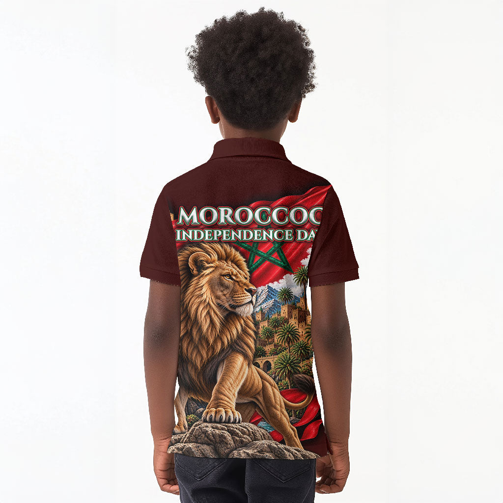 Morocco Independence Day Lion Kid Polo Shirt Atlas Mountain Kasbah Heritage