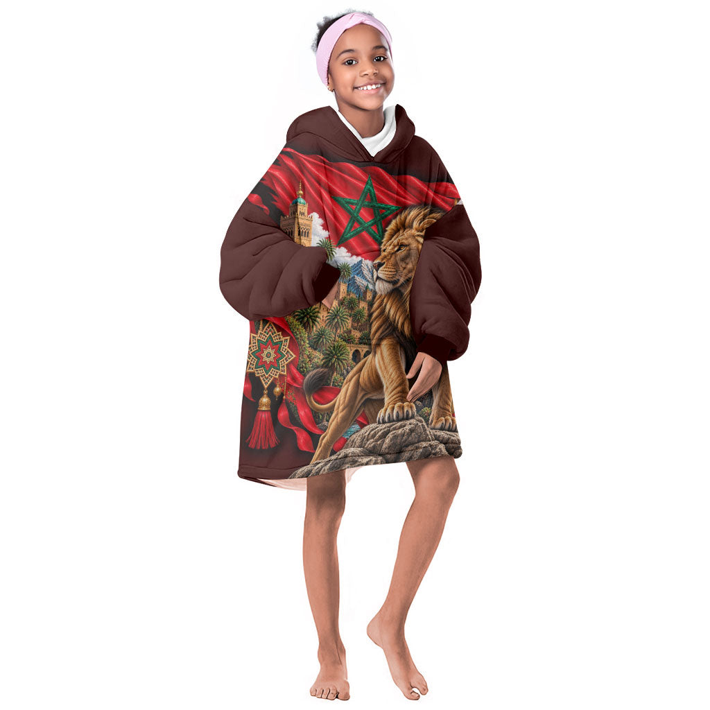 Morocco Independence Day Lion Kid Wearable Blanket Hoodie Atlas Mountain Kasbah Heritage