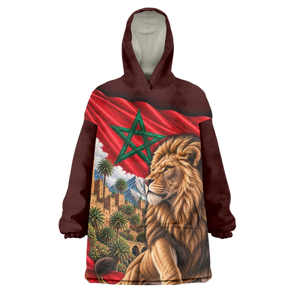 Morocco Independence Day Lion Kid Wearable Blanket Hoodie Atlas Mountain Kasbah Heritage