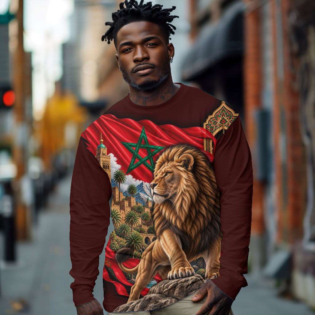 Morocco Independence Day Lion Long Sleeve Shirt Atlas Mountain Kasbah Heritage