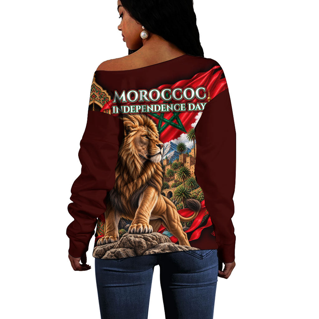 Morocco Independence Day Lion Off Shoulder Sweater Atlas Mountain Kasbah Heritage