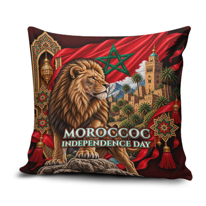 Morocco Independence Day Lion Pillow Cover Atlas Mountain Kasbah Heritage
