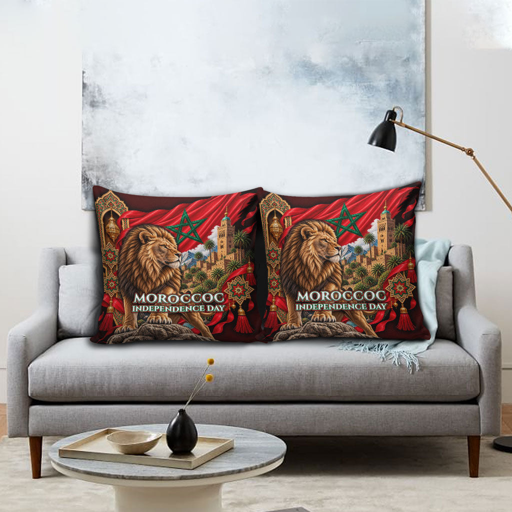 Morocco Independence Day Lion Pillow Cover Atlas Mountain Kasbah Heritage