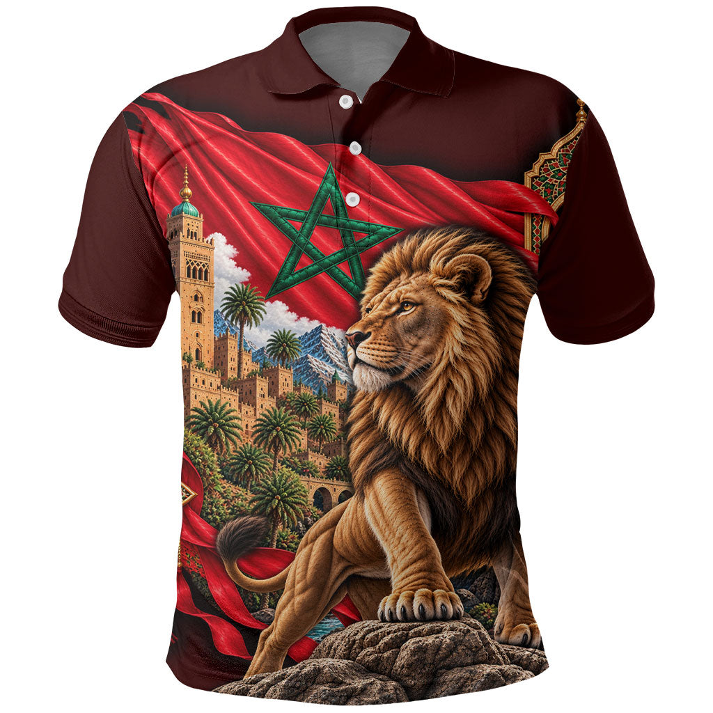 Morocco Independence Day Lion Polo Shirt Atlas Mountain Kasbah Heritage