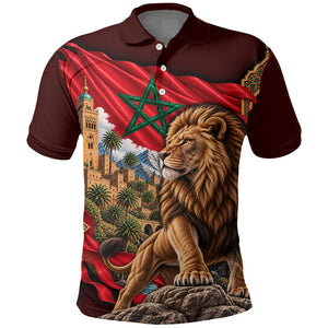 Morocco Independence Day Lion Polo Shirt Atlas Mountain Kasbah Heritage