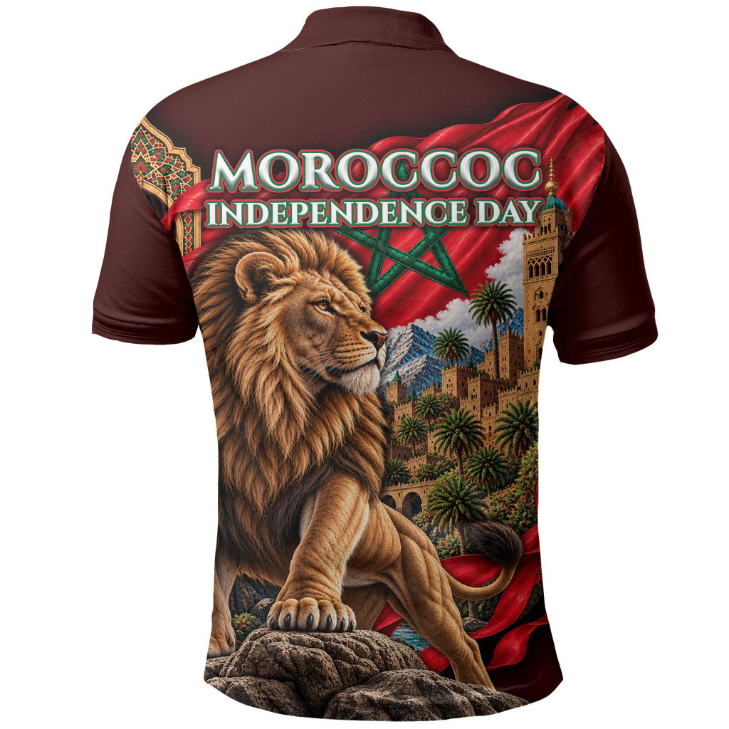 Morocco Independence Day Lion Polo Shirt Atlas Mountain Kasbah Heritage