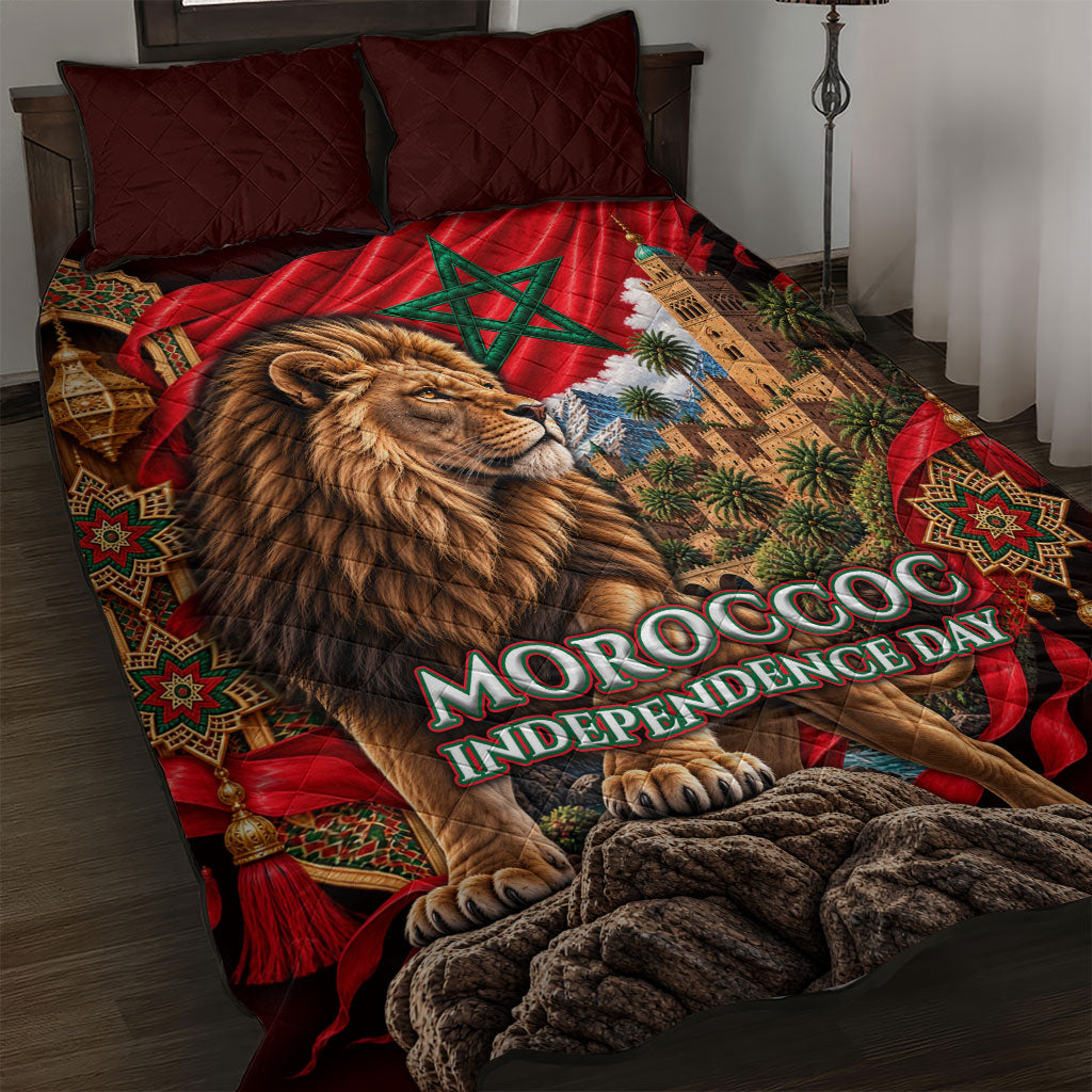 Morocco Independence Day Lion Quilt Bed Set Atlas Mountain Kasbah Heritage