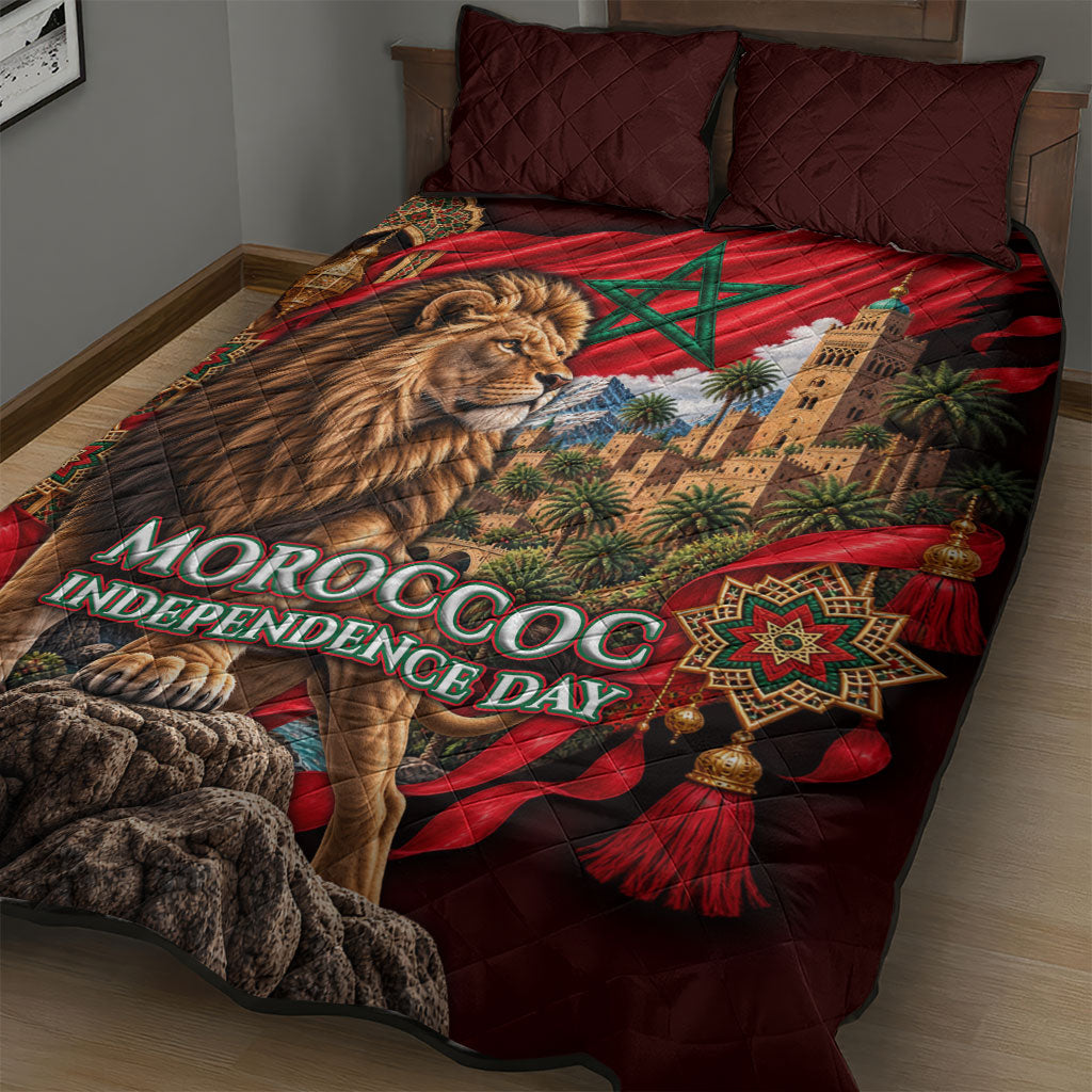 Morocco Independence Day Lion Quilt Bed Set Atlas Mountain Kasbah Heritage