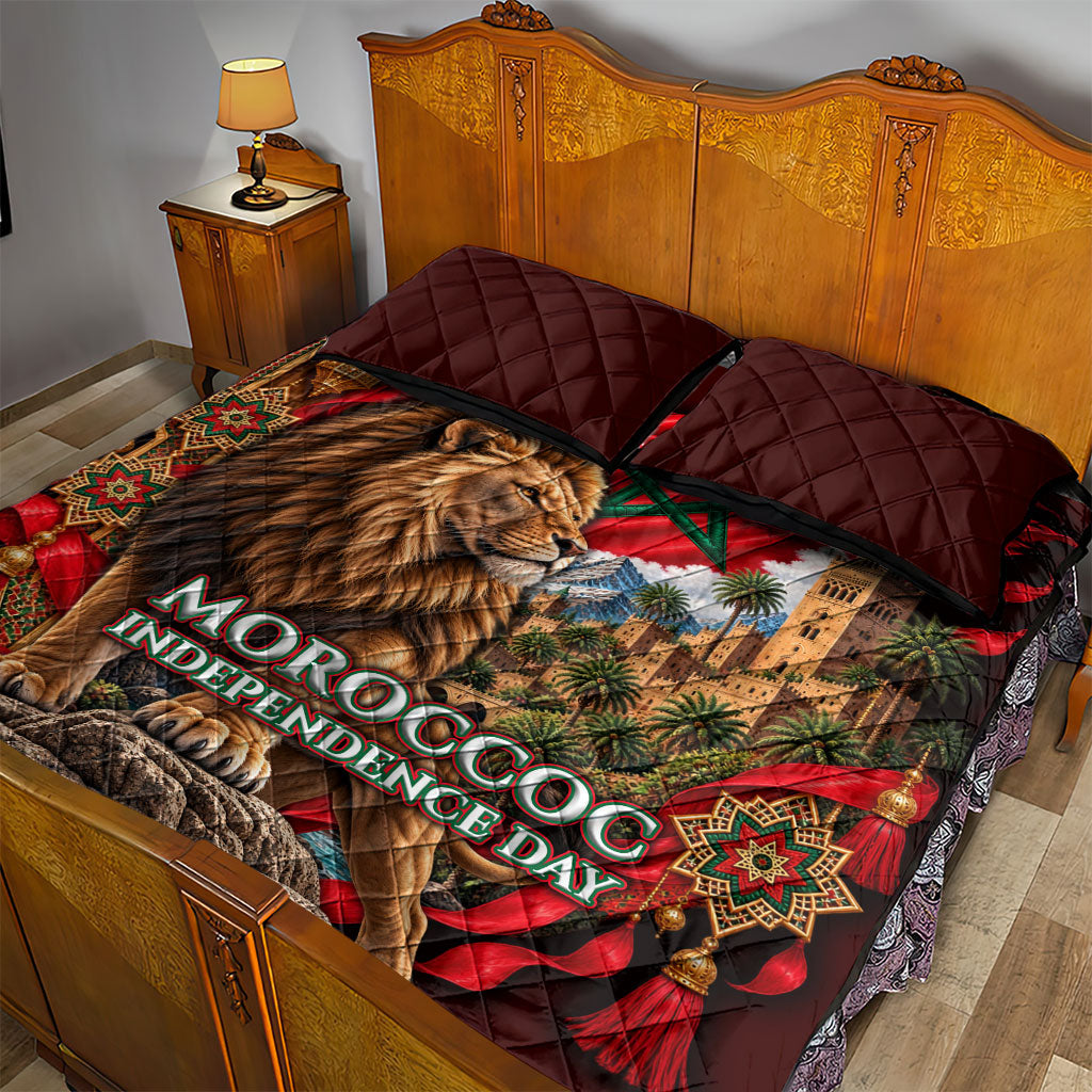 Morocco Independence Day Lion Quilt Bed Set Atlas Mountain Kasbah Heritage