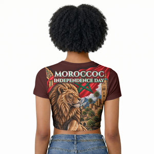 Morocco Independence Day Lion Raglan Cropped T shirt Atlas Mountain Kasbah Heritage