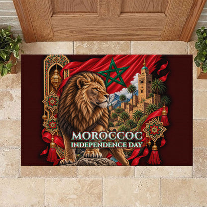 Morocco Independence Day Lion Rubber Doormat Atlas Mountain Kasbah Heritage