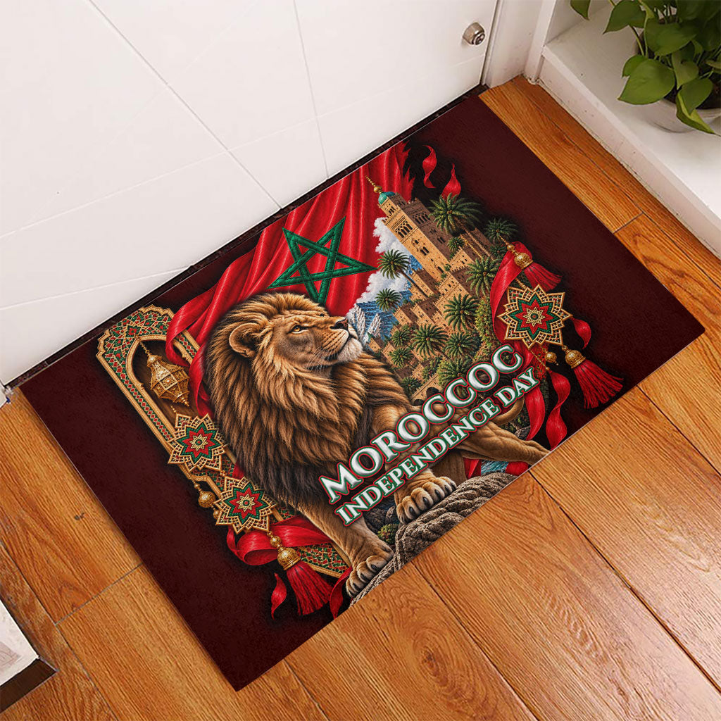 Morocco Independence Day Lion Rubber Doormat Atlas Mountain Kasbah Heritage