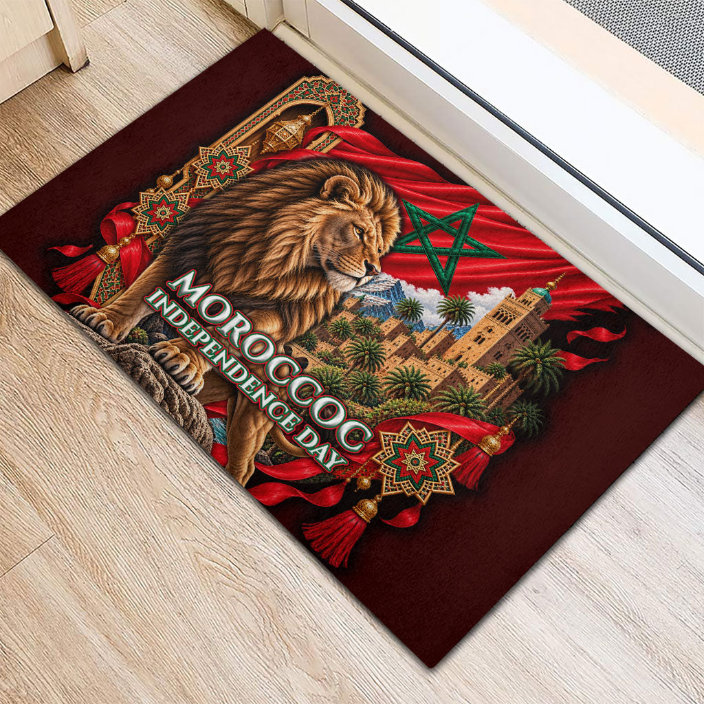 Morocco Independence Day Lion Rubber Doormat Atlas Mountain Kasbah Heritage