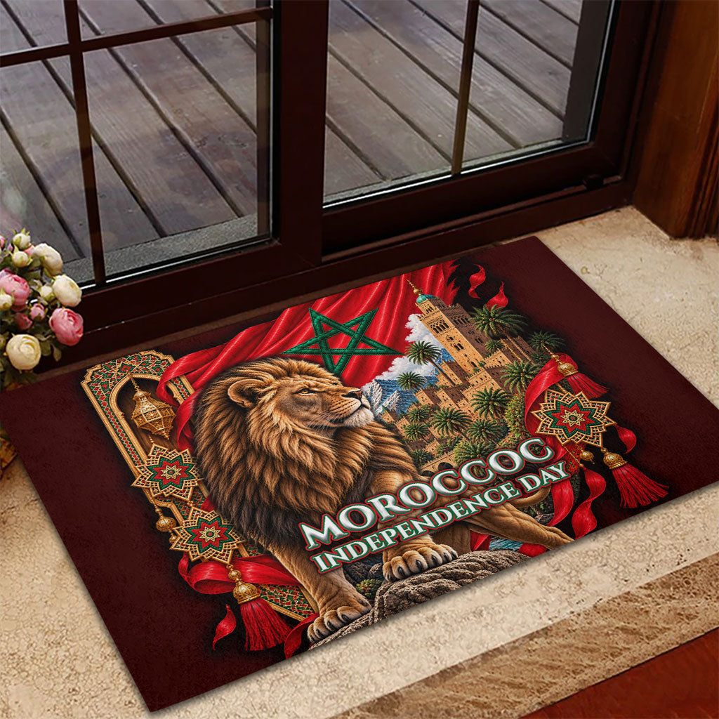 Morocco Independence Day Lion Rubber Doormat Atlas Mountain Kasbah Heritage