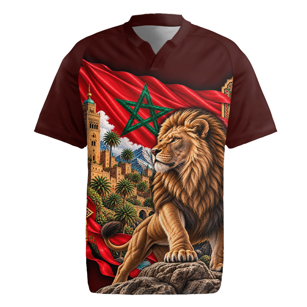 Morocco Independence Day Lion Rugby Jersey Atlas Mountain Kasbah Heritage