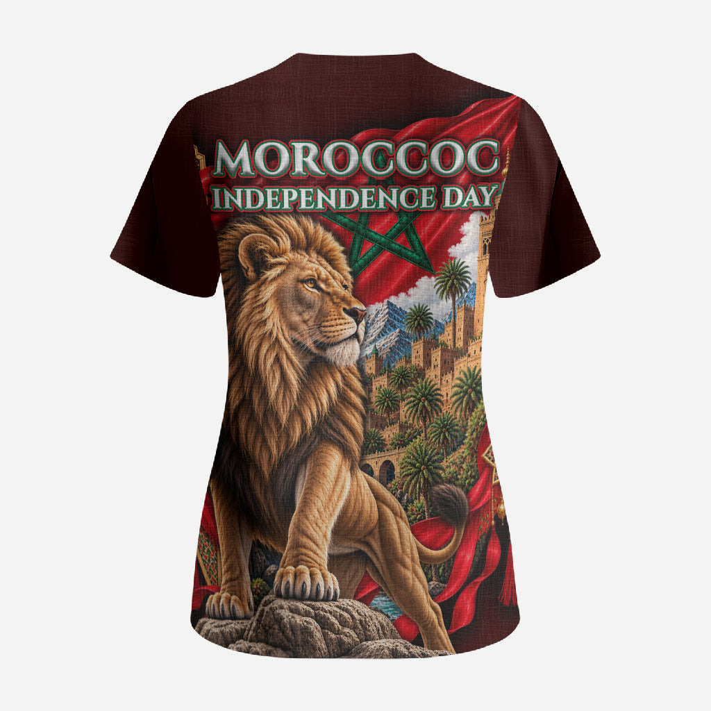 Morocco Independence Day Lion Scrub Top Atlas Mountain Kasbah Heritage