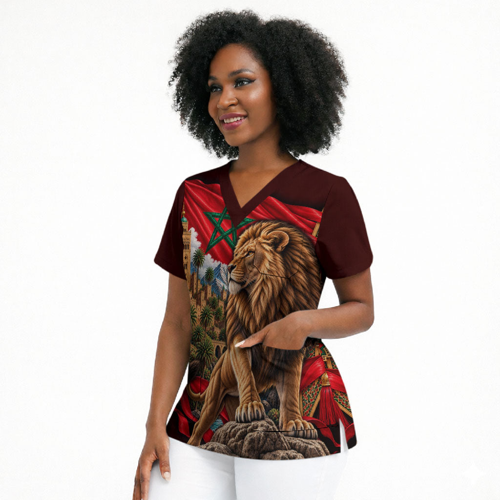Morocco Independence Day Lion Scrub Top Atlas Mountain Kasbah Heritage