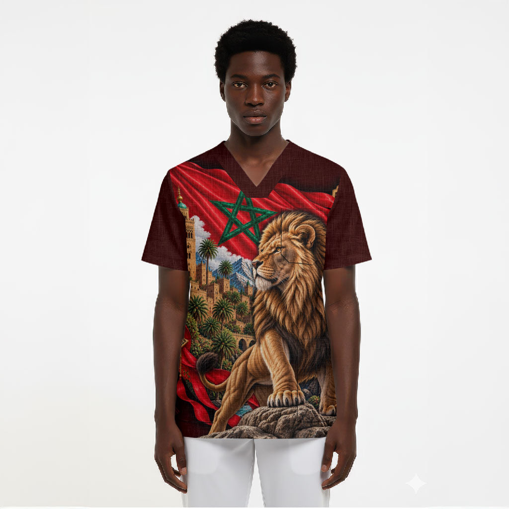 Morocco Independence Day Lion Scrub Top Atlas Mountain Kasbah Heritage