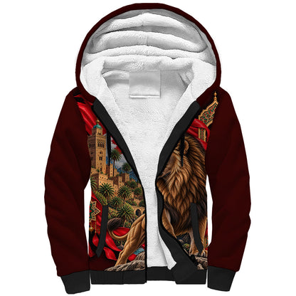 Morocco Independence Day Lion Sherpa Hoodie Atlas Mountain Kasbah Heritage