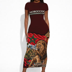 Morocco Independence Day Lion Short Sleeve Bodycon Dress Atlas Mountain Kasbah Heritage
