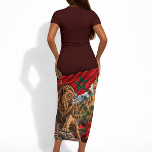 Morocco Independence Day Lion Short Sleeve Bodycon Dress Atlas Mountain Kasbah Heritage