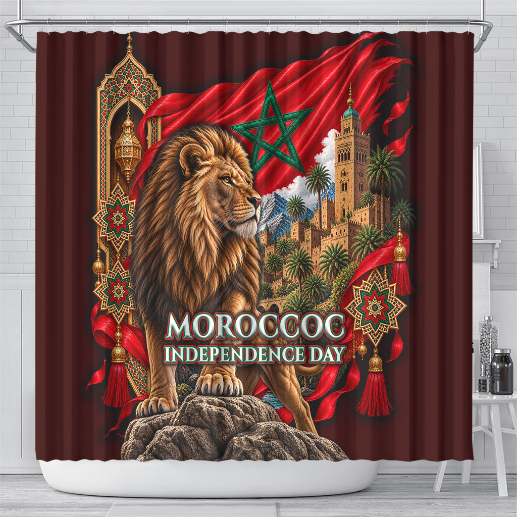 Morocco Independence Day Lion Shower Curtain Atlas Mountain Kasbah Heritage