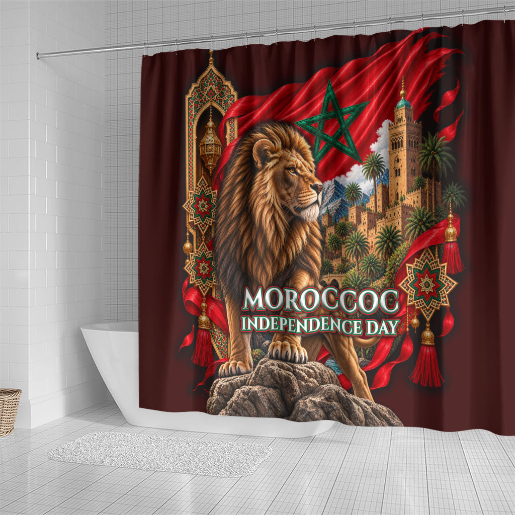 Morocco Independence Day Lion Shower Curtain Atlas Mountain Kasbah Heritage