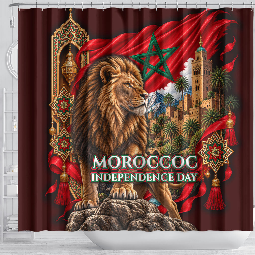 Morocco Independence Day Lion Shower Curtain Atlas Mountain Kasbah Heritage