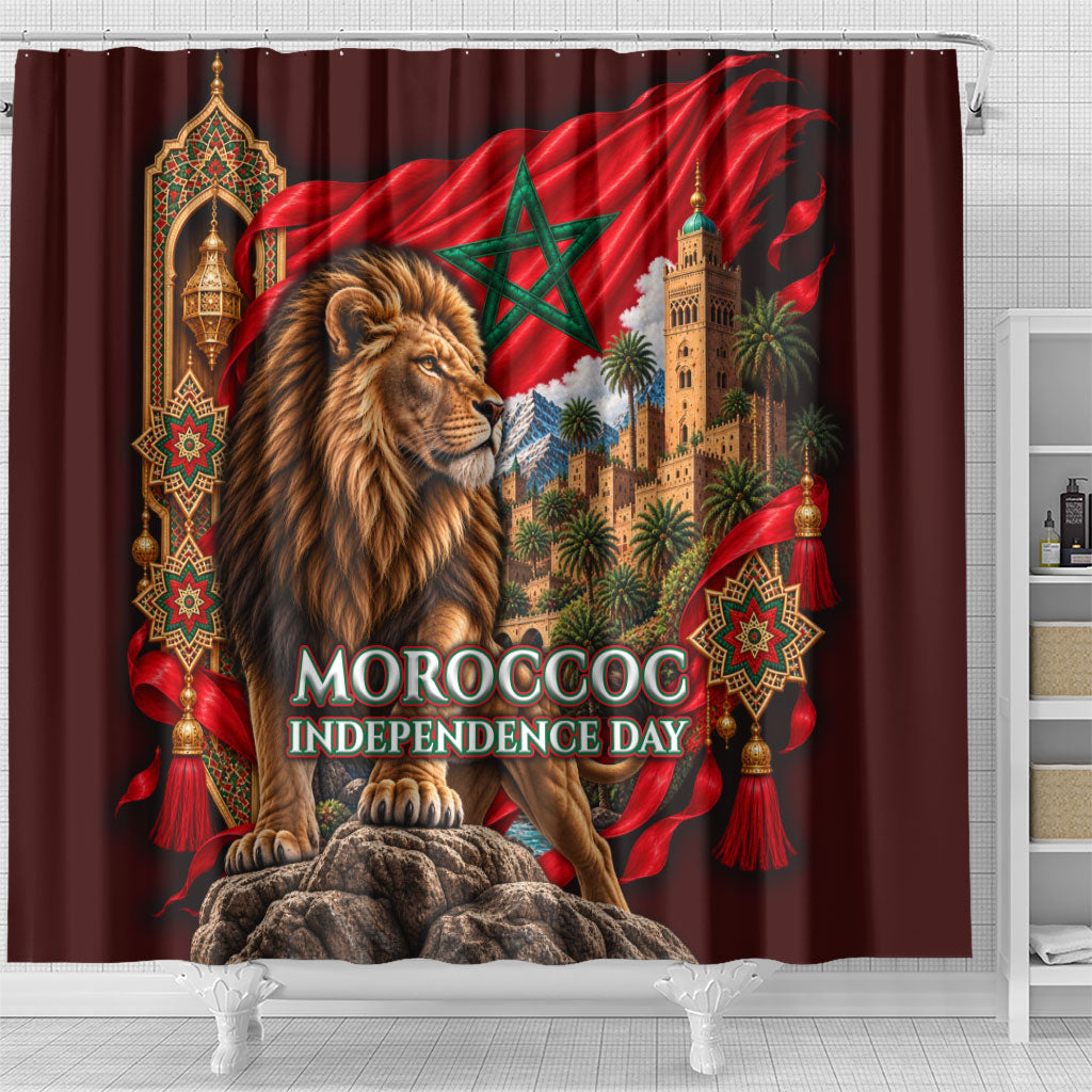 Morocco Independence Day Lion Shower Curtain Atlas Mountain Kasbah Heritage