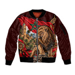 Morocco Independence Day Lion Sleeve Zip Bomber Jacket Atlas Mountain Kasbah Heritage