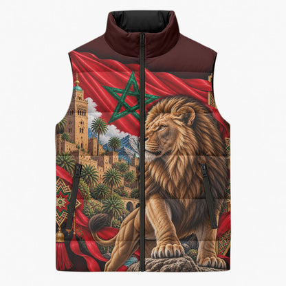 Morocco Independence Day Lion Sleeveless Puffer Jacket Atlas Mountain Kasbah Heritage