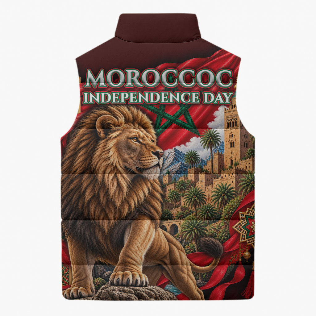 Morocco Independence Day Lion Sleeveless Puffer Jacket Atlas Mountain Kasbah Heritage
