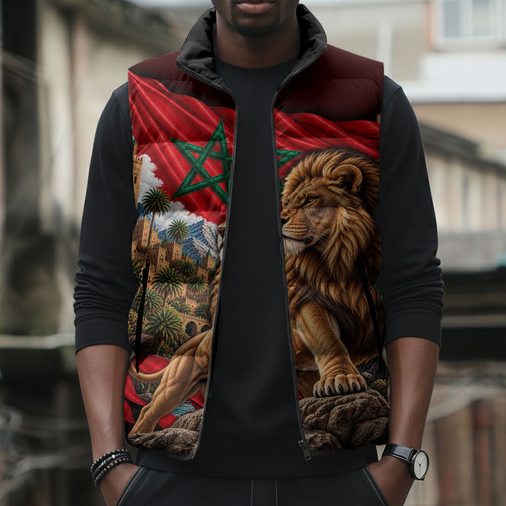 Morocco Independence Day Lion Sleeveless Puffer Jacket Atlas Mountain Kasbah Heritage