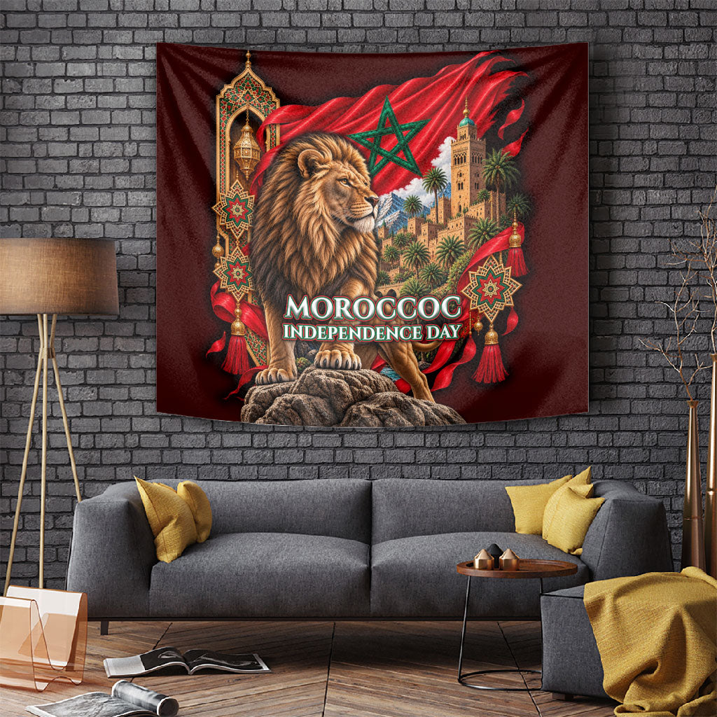 Morocco Independence Day Lion Tapestry Atlas Mountain Kasbah Heritage