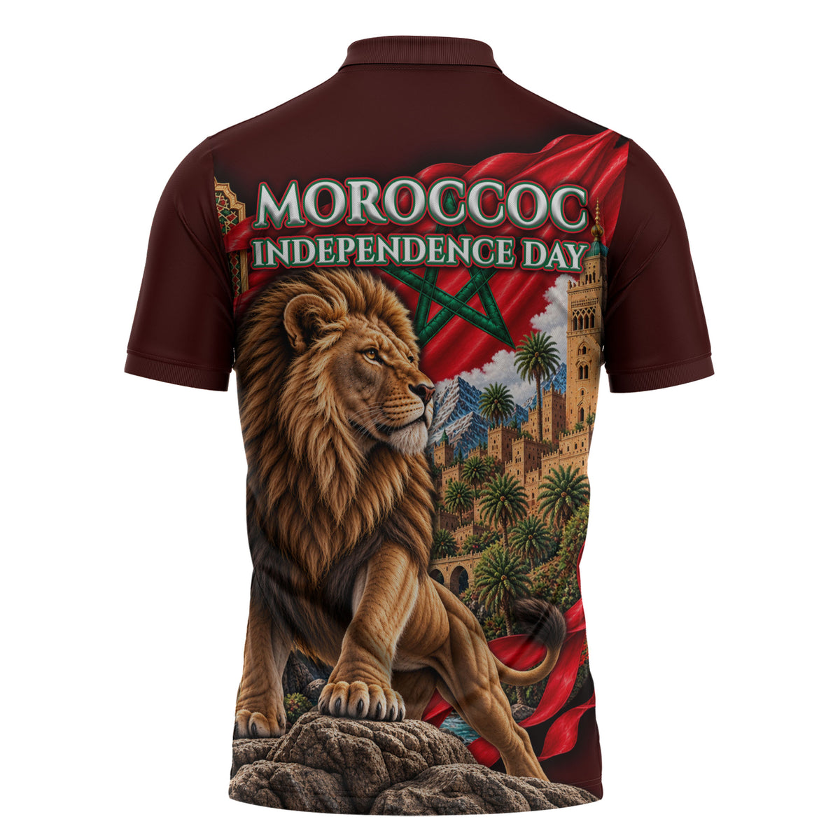 Morocco Independence Day Lion Zipper Polo Shirt Atlas Mountain Kasbah Heritage