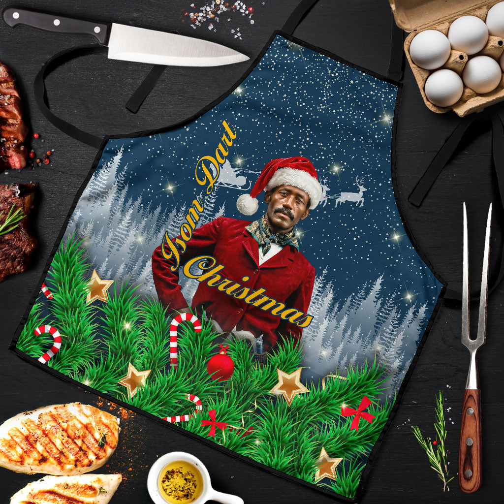 Isom Dart Christmas Apron Black Cowboy  Santa Western Snow Winter