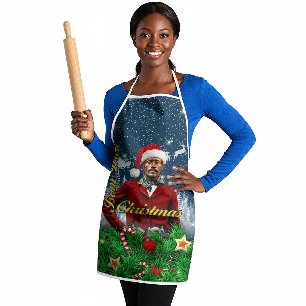 Isom Dart Christmas Apron Black Cowboy  Santa Western Snow Winter