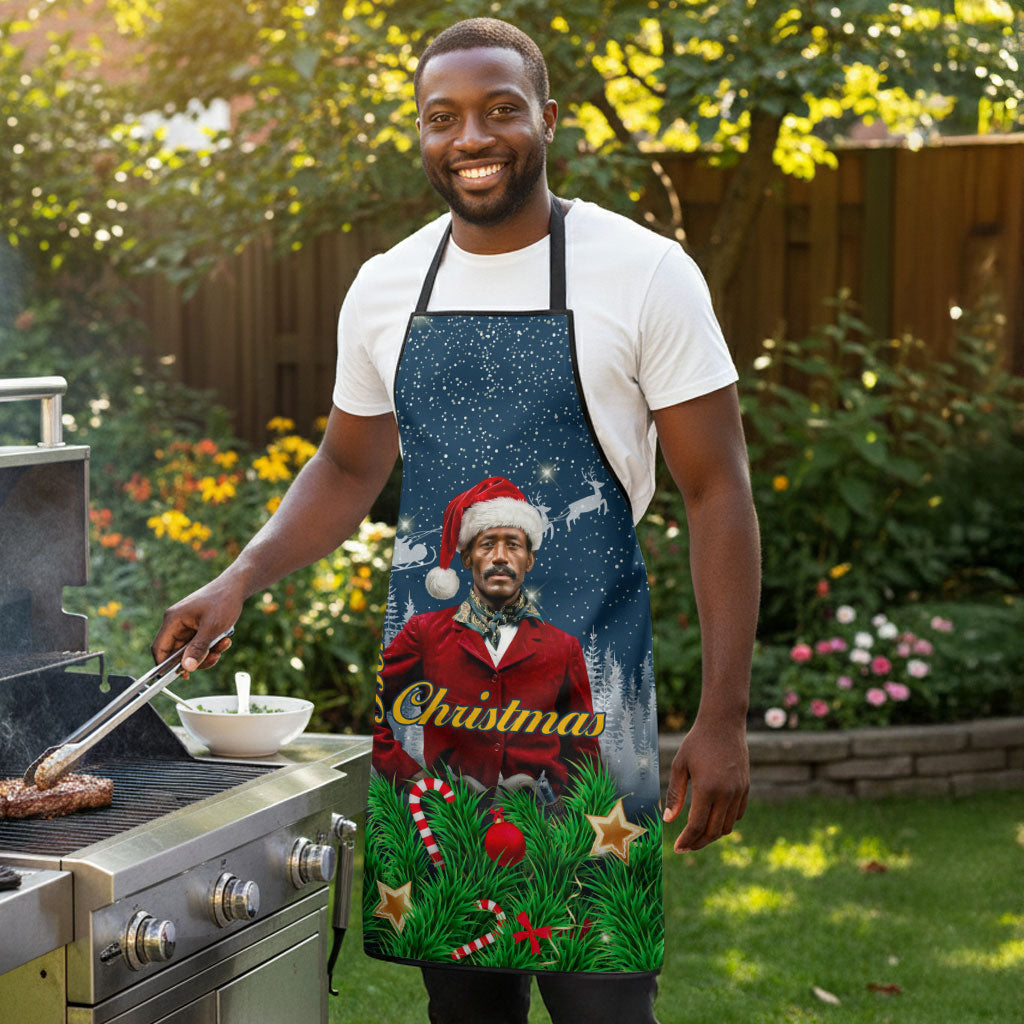 Isom Dart Christmas Apron Black Cowboy  Santa Western Snow Winter