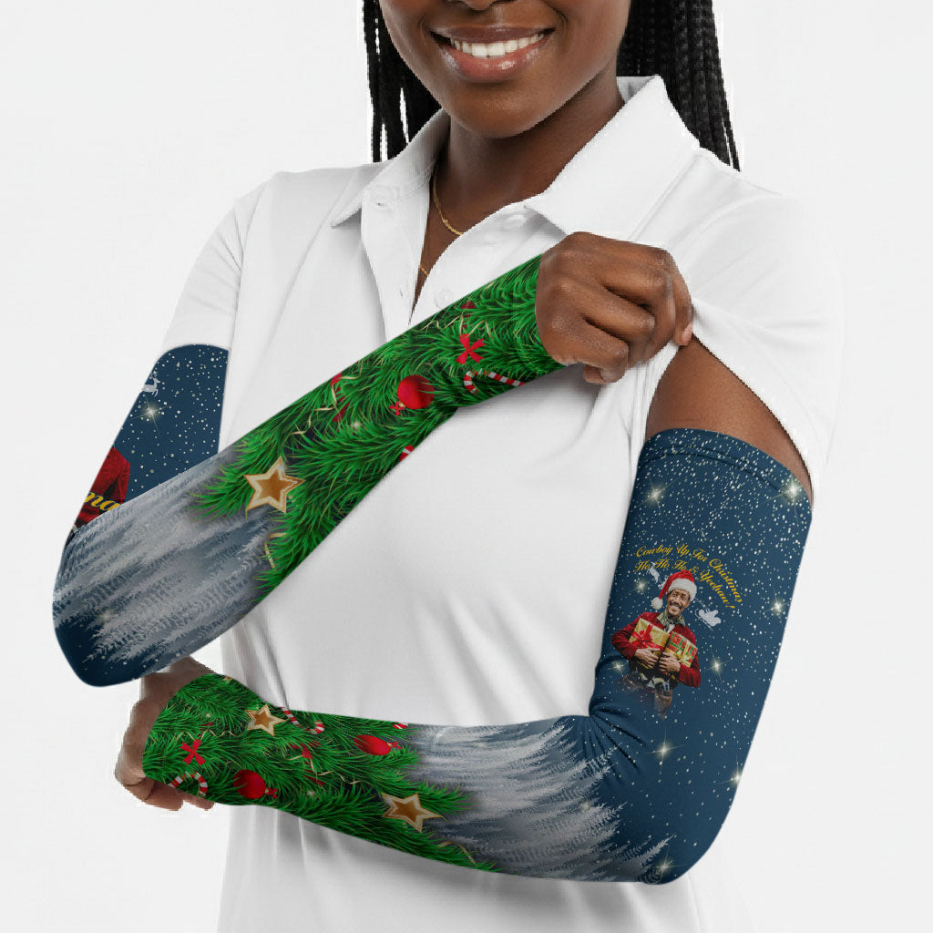 Isom Dart Christmas Arm Sleeves Black Cowboy  Santa Western Snow Winter
