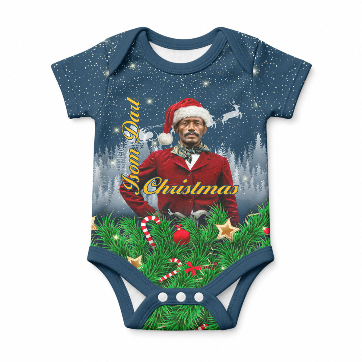 Isom Dart Christmas Baby Onesie Black Cowboy  Santa Western Snow Winter