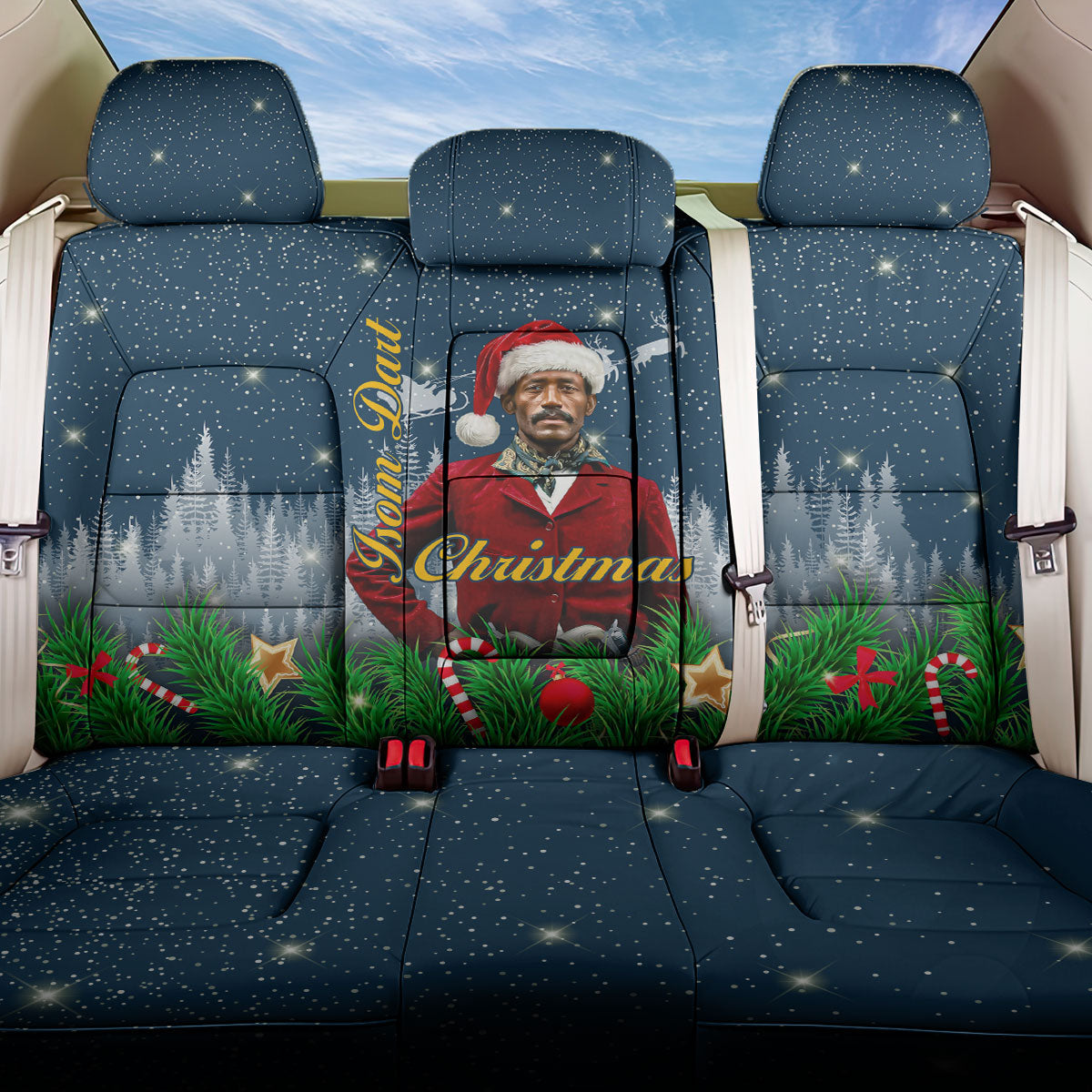 Isom Dart Christmas Back Car Seat Cover Black Cowboy  Santa Western Snow Winter