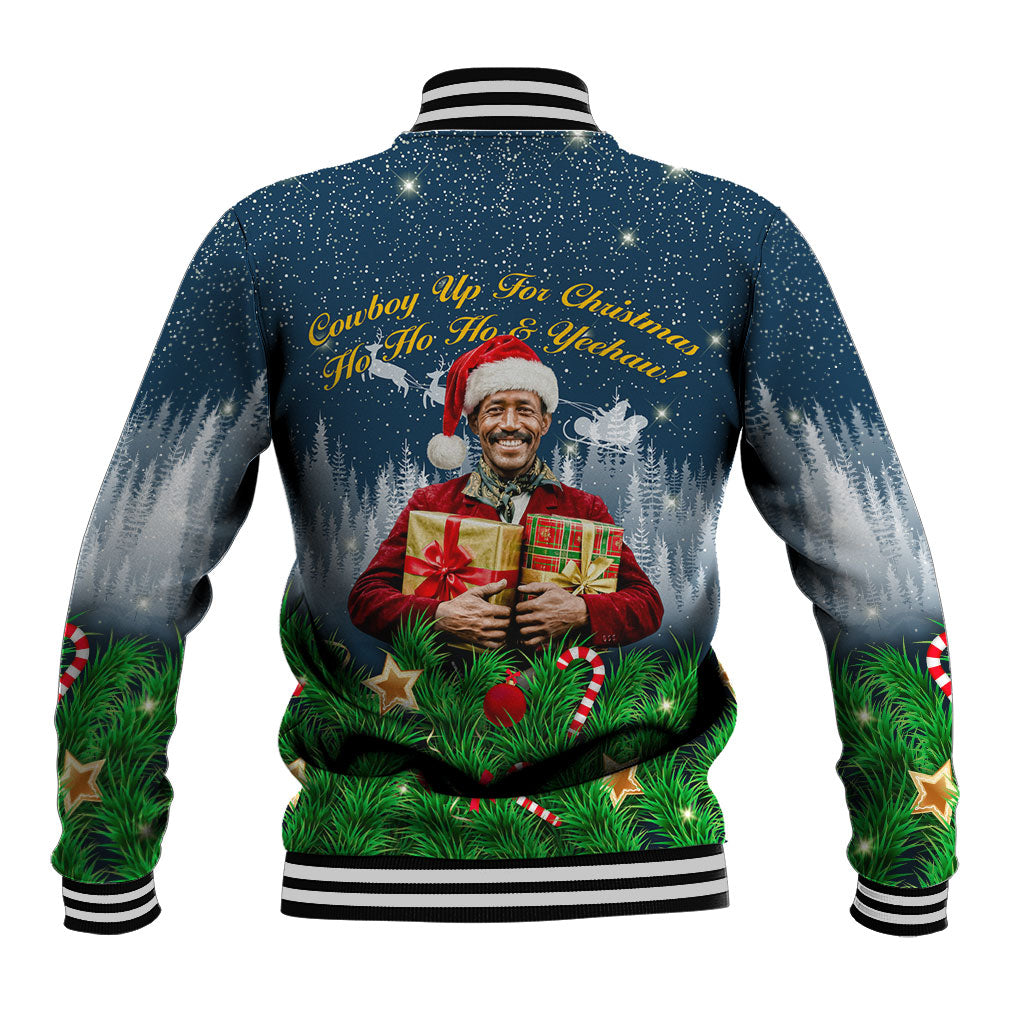 Isom Dart Christmas Baseball Jacket Black Cowboy  Santa Western Snow Winter