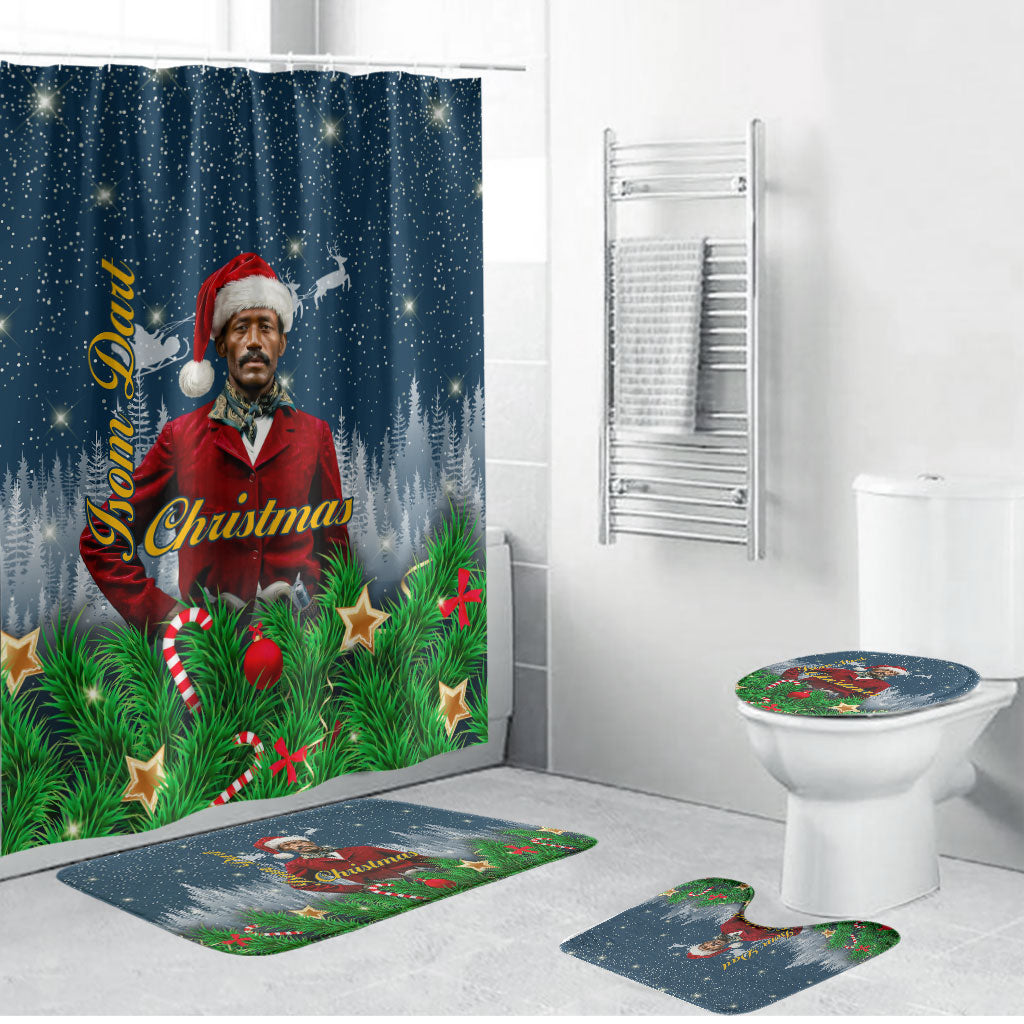 Isom Dart Christmas Bathroom Set Black Cowboy  Santa Western Snow Winter