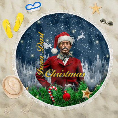 Isom Dart Christmas Beach Blanket Black Cowboy  Santa Western Snow Winter